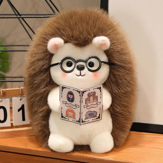 Hedgehog Plush Toy with Glasses & Book Soft Stuffed Animal Fluffy Hedgehog Plush Cute Animal