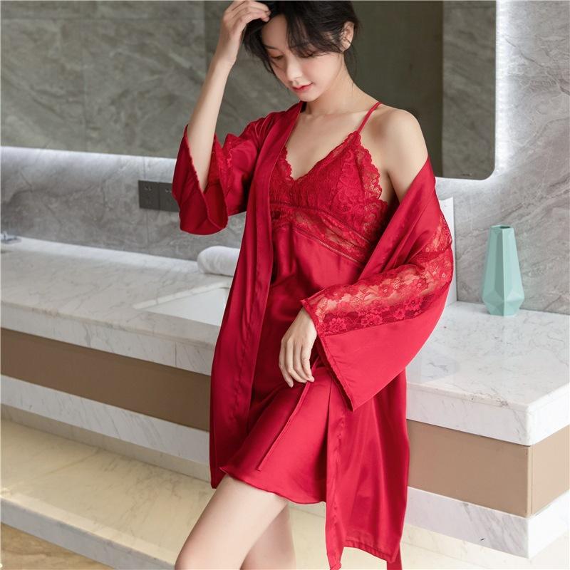 Sexy Pyjamas für Frühling und Sommer, Damen-Eisseide, dünne Modelle mit Brustpolstern, Trägern, Nachthemden, Nachthemden, zweiteilige Sets, schöner Rücken Lounge