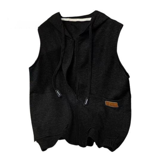 Unterhemd mit Strickjacke Ärmelloser Pullover mit Kapuze Große Größen Weste Damen Frühjahrs- und Herbstmodelle Sport und Freizeit Unifarben Außenbekleidung