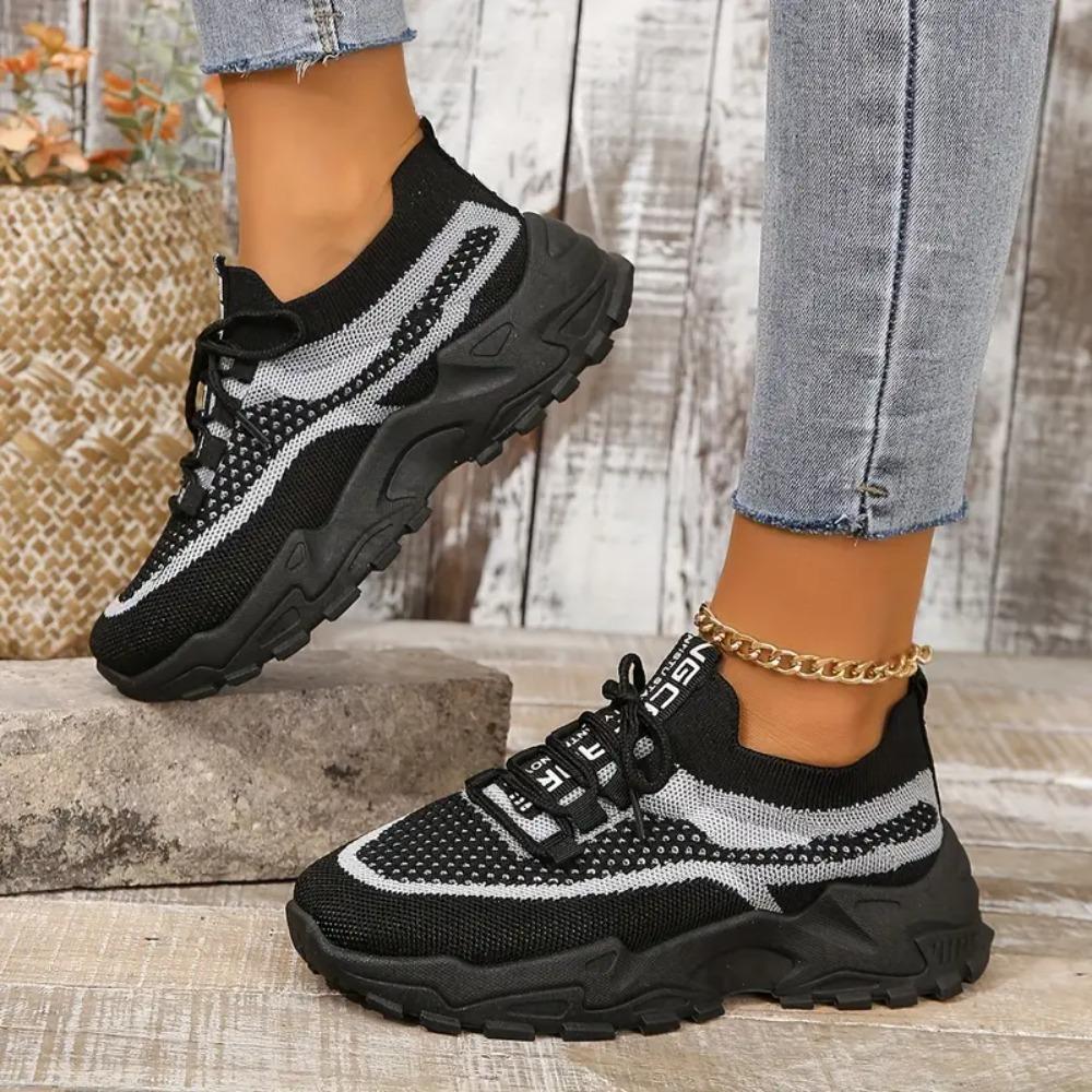 Women's Breathable Woven Sneakers - Lightweight Casual Platform Running Shoes Low-Top Lace-Up Desig Ladies Sneakers