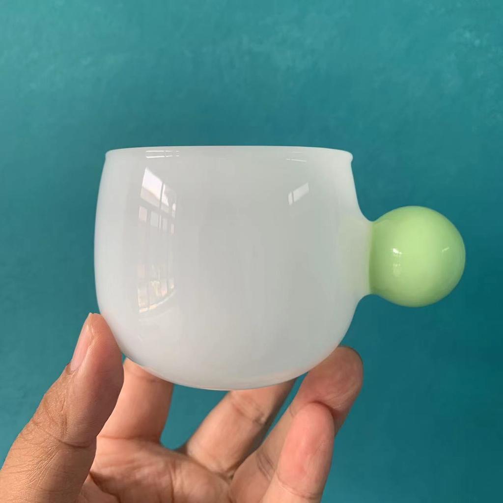 Cute Colorful Glass Cup with Ball Handle Milk Coffee Juice Round Glass Mug Heat Resistant Borosilicate Glass Hot Water Glass