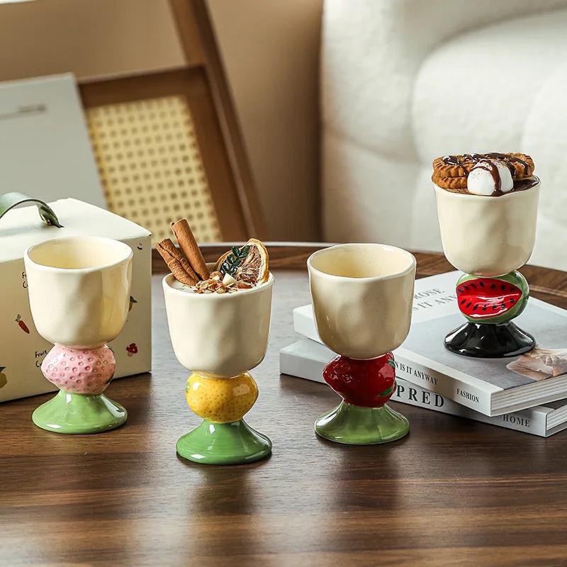 BRFruit Keramik Hohe Fußschale Eisbecher Dessert Spezifische Tasse Nach dem Abendessen Vorspeise Molekulare Küche Tafelgeschirr KeramikEY
