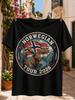 Norwegian Tour 2026 With Moose National Flag Blue Fjord Snowy Mountains And Rustic Circular Unisex Unisex All Tshirt