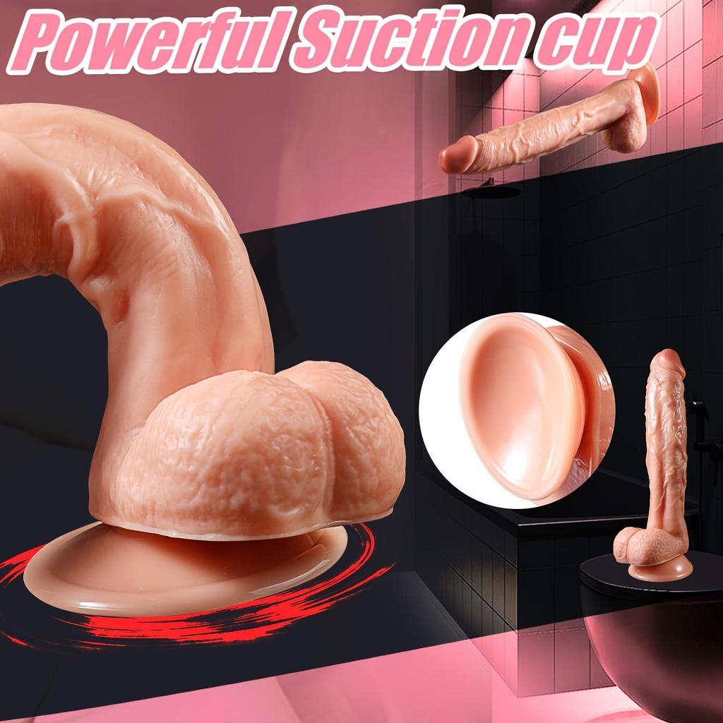 Dildo realist uriaș de 9 inchi cu ventuză puternică, tijă curbată și bile pentru punctul G vaginal și joc anal, vibratoare mari realiste pentru femei și bărbați