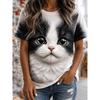 Summer Cat Animal 3D Print T-Shirt Loose Fit Short Sleeve T-shirt Breathable Women Casual Comfortable Creative Versatile Sports T-shirt