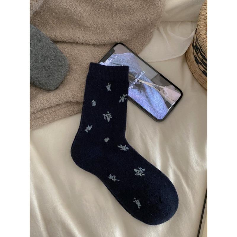 

Женские осенне-зимние новые утолщенные теплые ретро носки-гольфы из ломаной шерсти без косточек 1 pair темно-синий