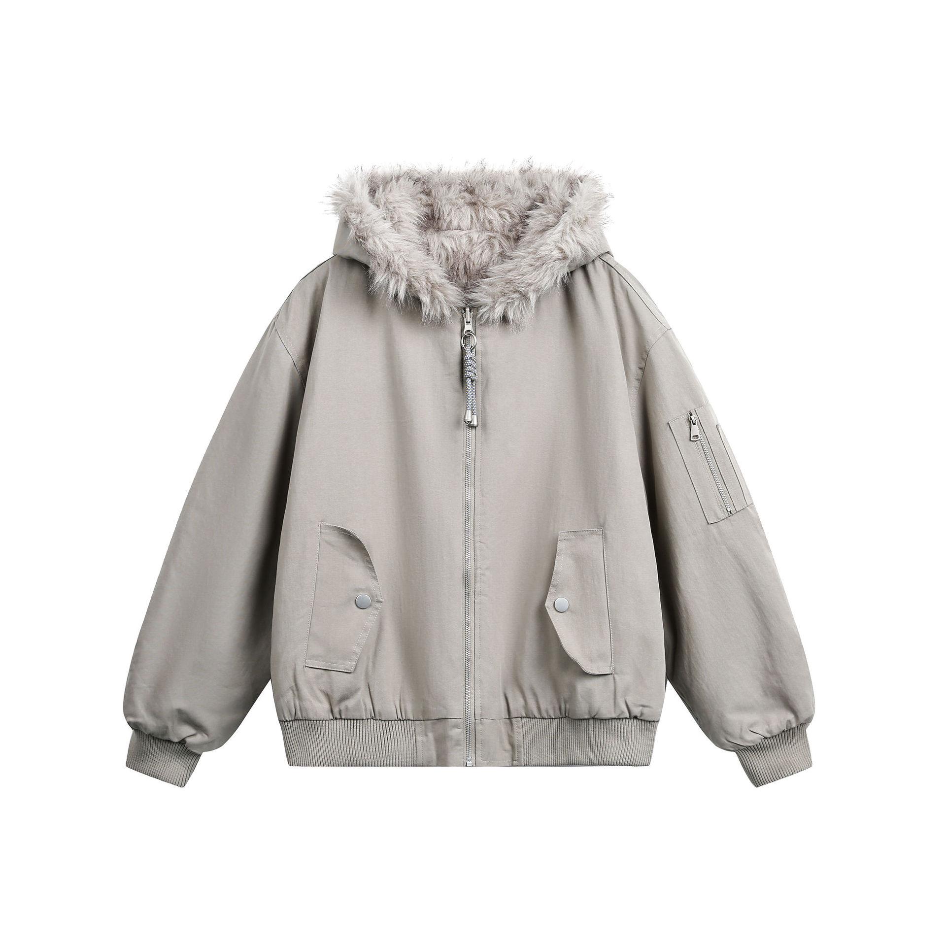 

2025 American Style Double-Sided Hooded Cotton Jacket - Unisex Trendy, High Street Warmth, Thickened for Couples XXL бежевий