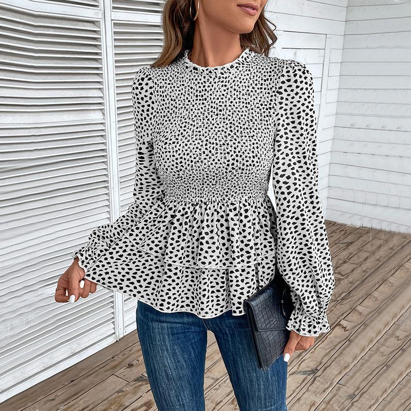 Clothing Fashion Casual Tops Shirts Fashionable Casual Temperament Spring and Autumn Multi-color Women's Mid-collar Printed Long-sleeved Shirt Women