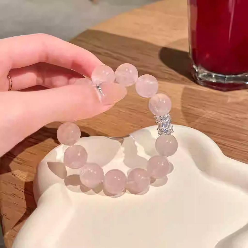 Natural pink crystal bracelet, peach blossom pink crystal bracelet, amethyst bracelet, high-transparency bracelet, couple's gift