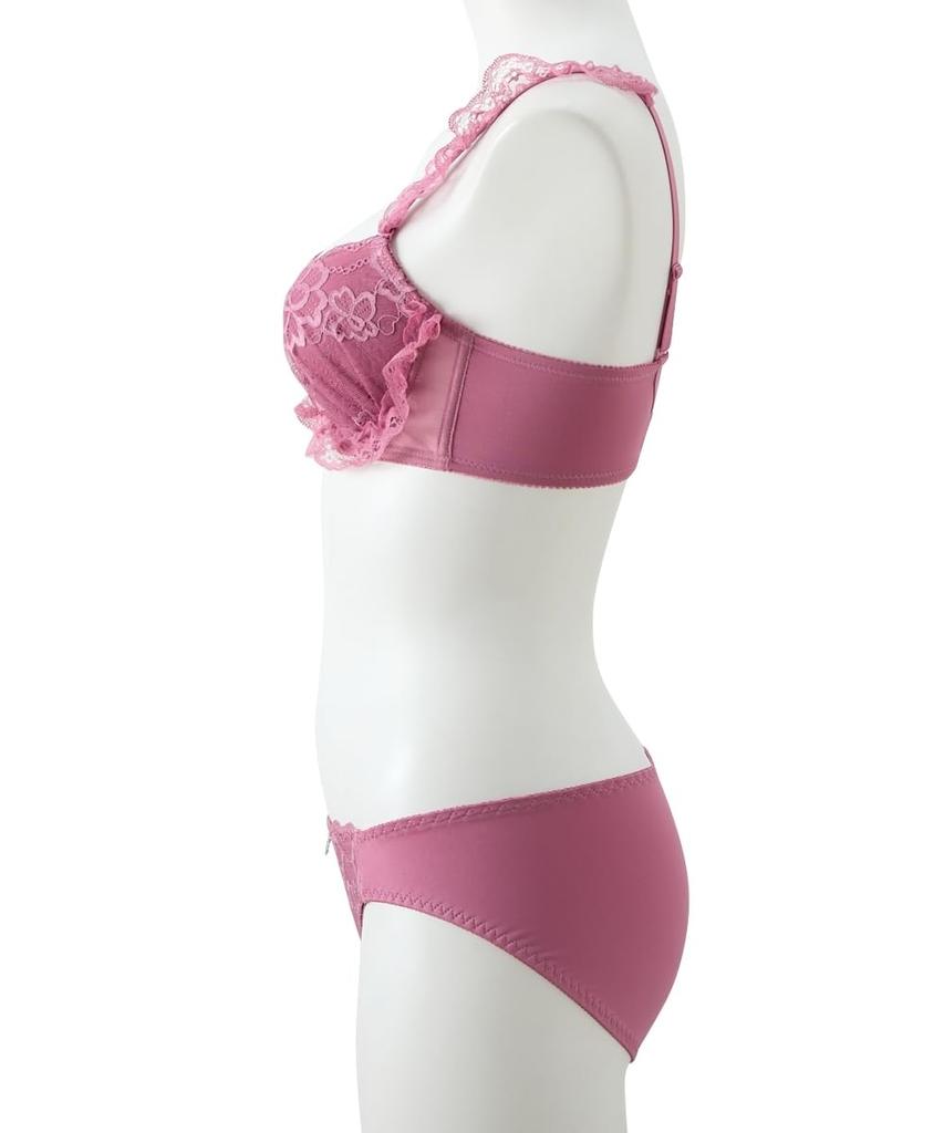 Inner Frill Lace High Side Bra and Shorts Dark [Nissen] Set, Set, Women's, Gray, H85/LL