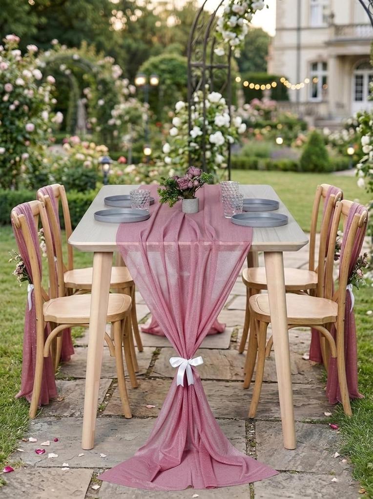 Boho Sheer Chiffon Fabric Table Runner Rustic Romantic Tulle Table Runner for Christmas Wedding Party Birthday Table Decorations