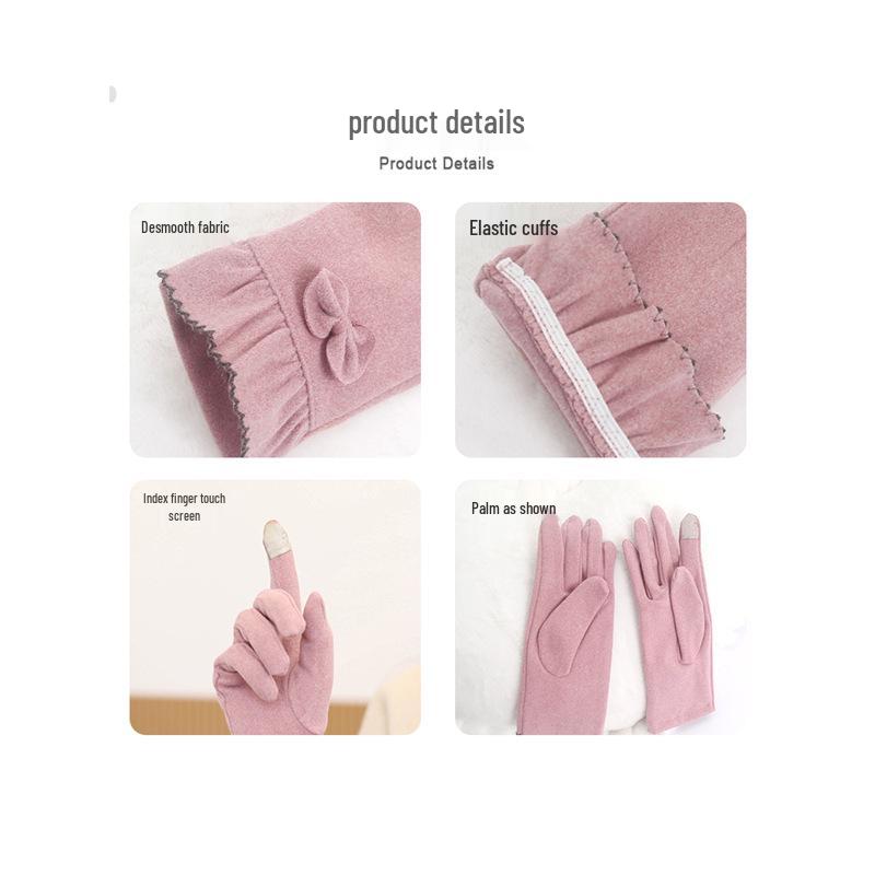 Women's Thin Cotton Touchscreen Cycling Gloves - Windproof, Warm, Velvet-lined for Spring and Autumn