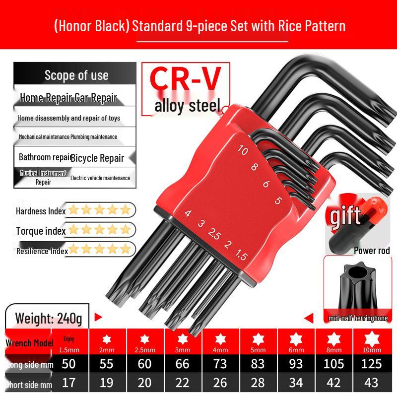Torx Hex Key Set: 6-Point Screwdriver & Wrench Set with Extended Ball and Flat Head