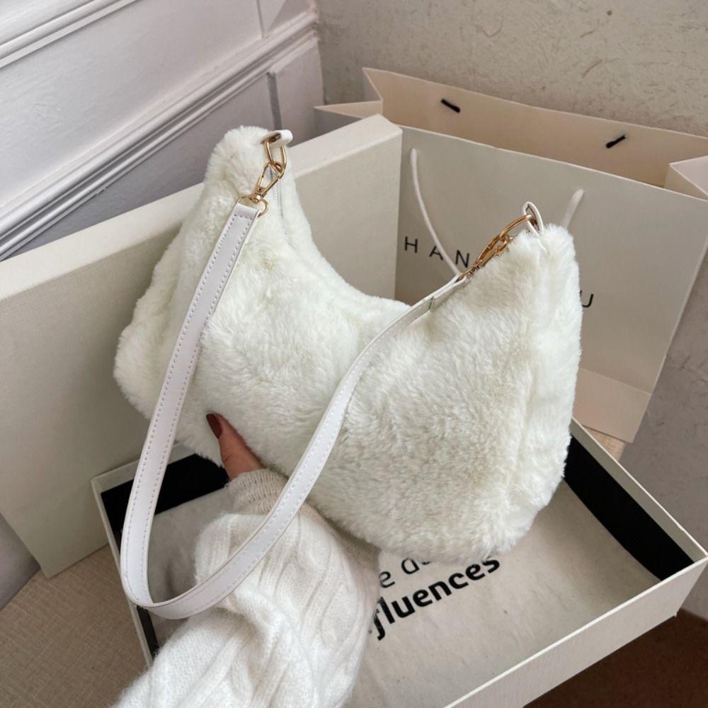 

Luxury Faux Fur Fashion Mini Tote Bag Women Handbags Designer Lady Purses Fluffy Soft Plush Shopper Bag Warm Winter белый