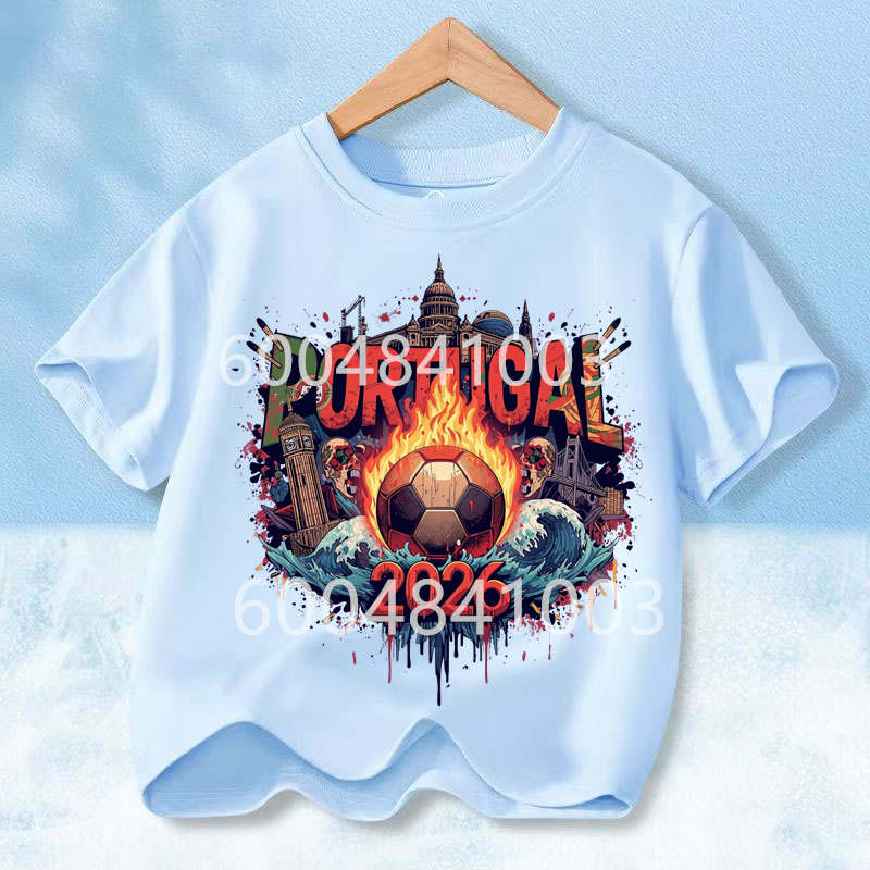 Portugal Flag Retro Style Graphic Children Shirt Kid Boys Girls Summer Cotton Short Sleeve Little Soccer Fan Casual Daily Wear