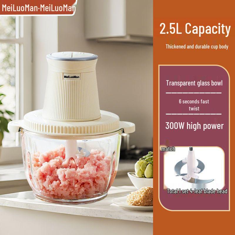 Electric Multi-Functional Meat Grinder & Food Processor: Dough Kneading, Grinding, Chopping, Juicing, Blending 2L Thickened Glass Cup