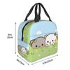 Peach and Goma Insulated Lunch Bags for Work School Picnic Cartoon Mochi Cat Leakproof Cooler Thermal Lunch Box for Women Kids