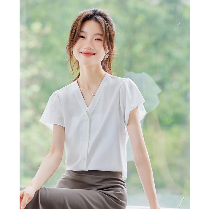 Women's V-Neck Chiffon Short-Sleeve Blouse