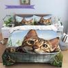 Bengal Cat and Grassland Pattern Bedding Home Decoration Birthday Gift (1 * Duvet Cover + 2 * Pillowcase, Without Core)