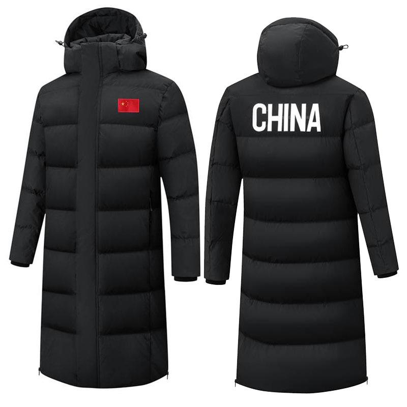 Neue nationale Norm 80 Daunenjacke aus weißer Entendaune: Unisex Kniehoher Winter-Trainingsmantel