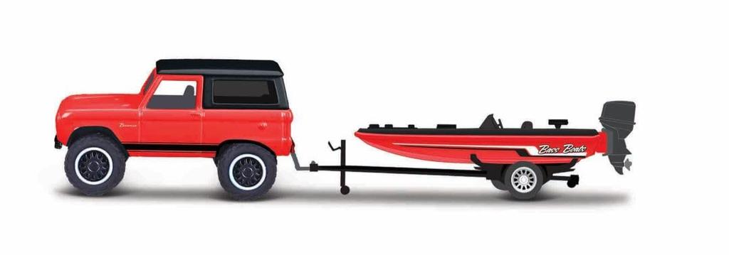 Kyosho Maisto 1/64 DTG 1966 Ford Bronco/Bus Boat, Red, Finished Model, MS15368FBR