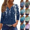 3/4-Ärmel Damenoberteile Druck Vintage Mode Lässig Locker Mit V-Ausschnitt Übergröße Hemden Oberteile