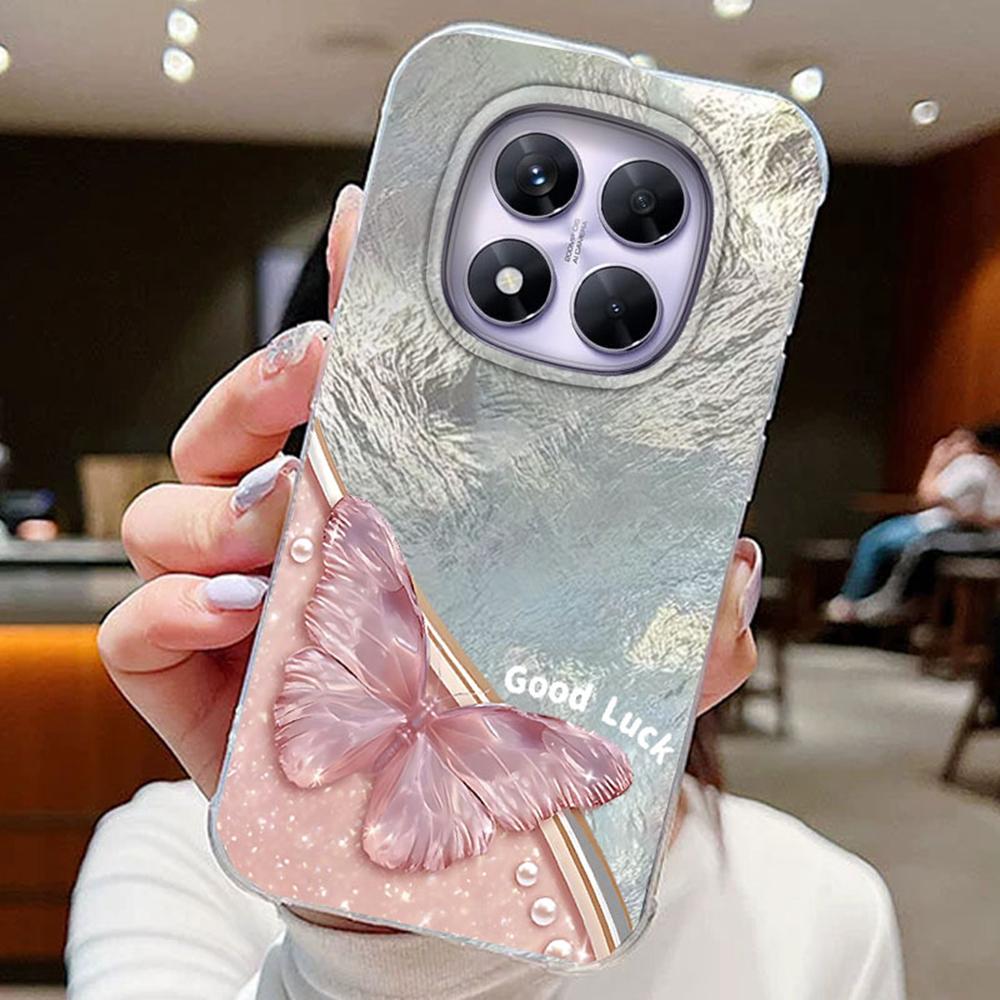 Colorful Gradient Purple Butterfly Leopard Print For Xiaomi Redmi Note 14 Pro 5G Phone Cases Cover Soft Silicone Bumper Hard PC Back Cover