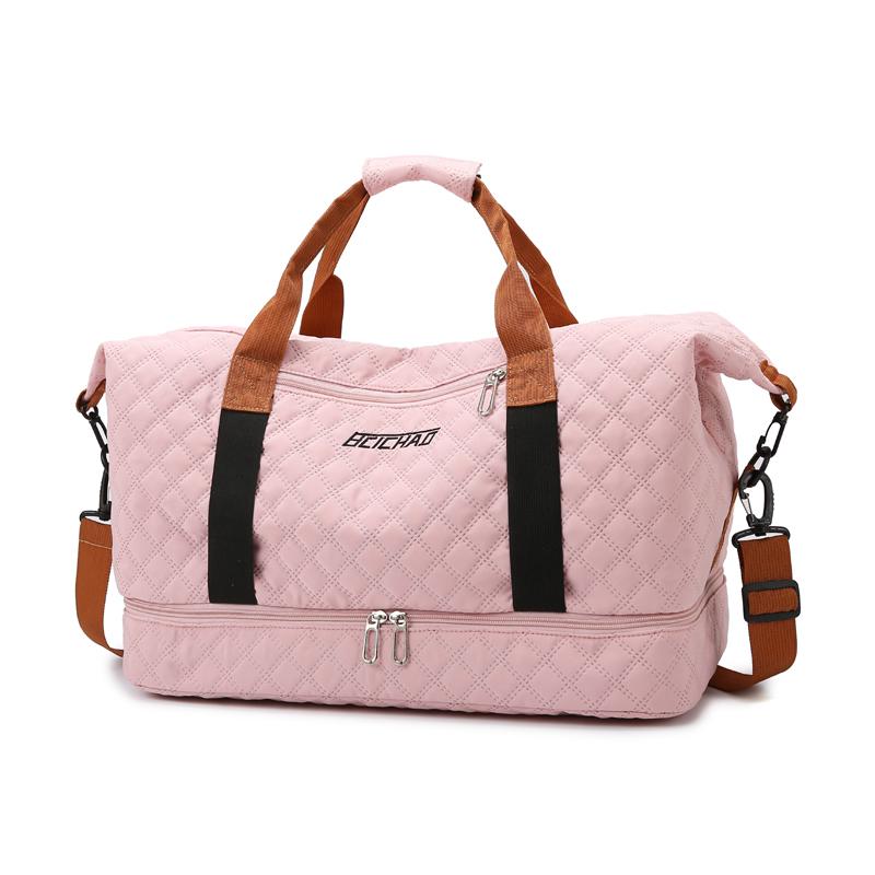 

Нейлоновая дорожная сумка-даффл с отделением для обуви, большая вместимость, узор «аргайл», повседневная сумка для выходных, дорожная ручная сумка, сумка для хранения в спортзале розовый