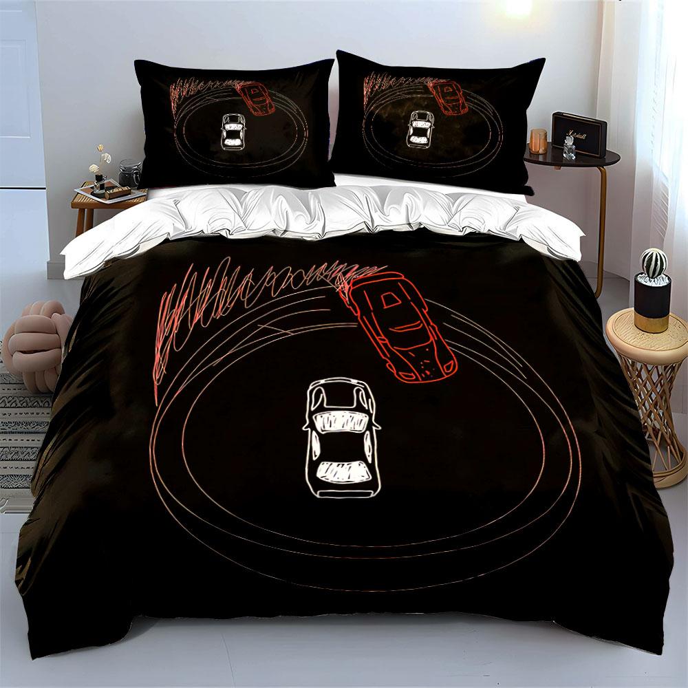 Car Drifting Illustration Set Bedding Duvet Cover Set Duvet Cover Pillowcases (1*Duvet Cover 2*Pillowcases, without duvet insert)