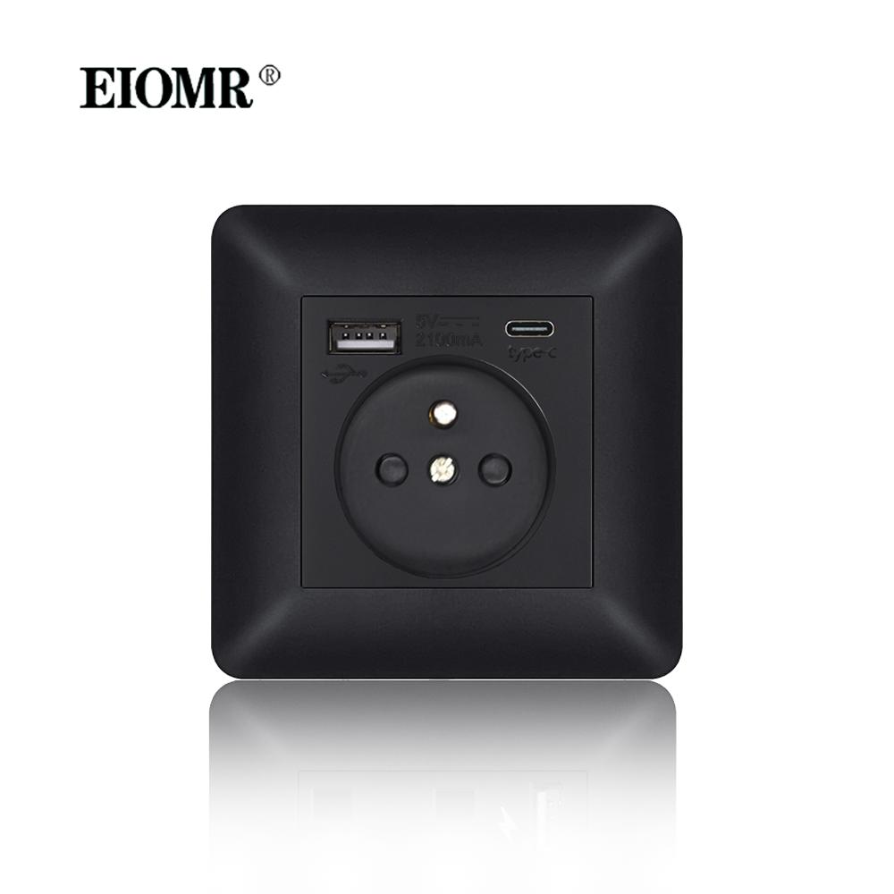 EIOMR France Standards Grounded Wall Socket 16A 250V with USB and Type-C Port Quality Curved Flame Retardant Panel Power Socket