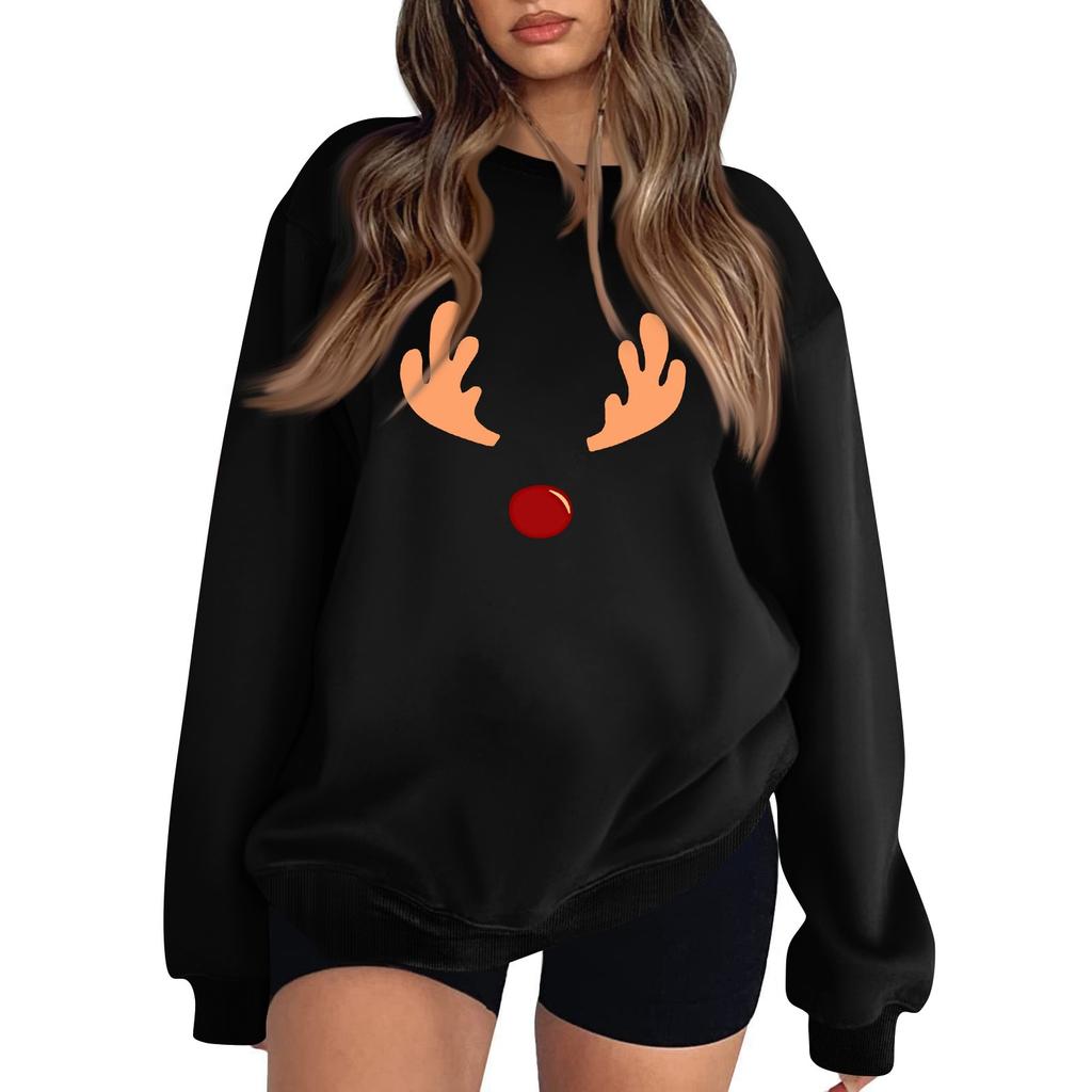Women's Casual Fashion Christmas Print Long Sleeve O-Neck Sweatshirts Pullover Top