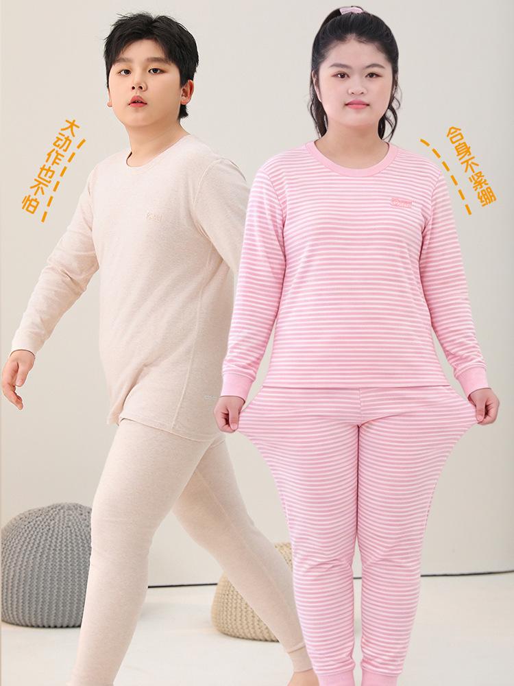 Comfy Velvet & Cotton Wear: Autumn Outfit Set for Plus-Size Kids – Warm Pajamas & Winter Base Layer