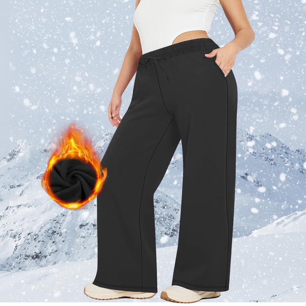 Autumn/Winter Fleece-Lined Plus Size Straight-Leg Casual Pants Loose-Fitting Slimming High-Elasticity Elastic Waistband with Drawstring Casual Pants