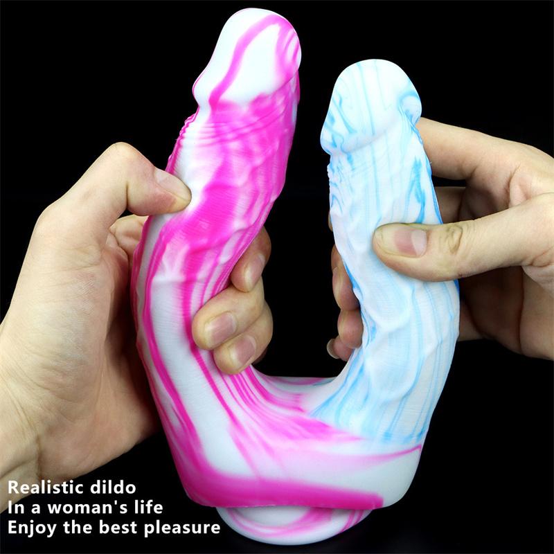 Two-pronged Mixed Color Silicone Double-headed Penis Size Fake Penis Female Anal Plug Masturbation Device Adult Products