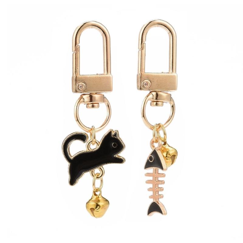 2 Stück Modisches Schlüsselanhänger-Set Katze und Fischgräte Schlüsselanhänger Paar Schlüsselringe Kreative Metallanhänger Taschenanhänger Schmuck