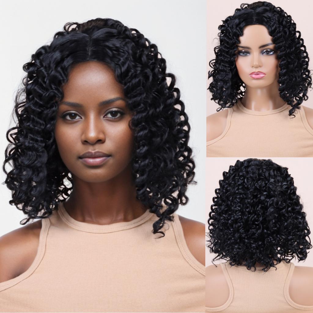 Short Synthetic Wig Women Omber Black Hair Afro Curly Wigs Natural Daily Use Party Cosplay High Temperature Curls Wigs