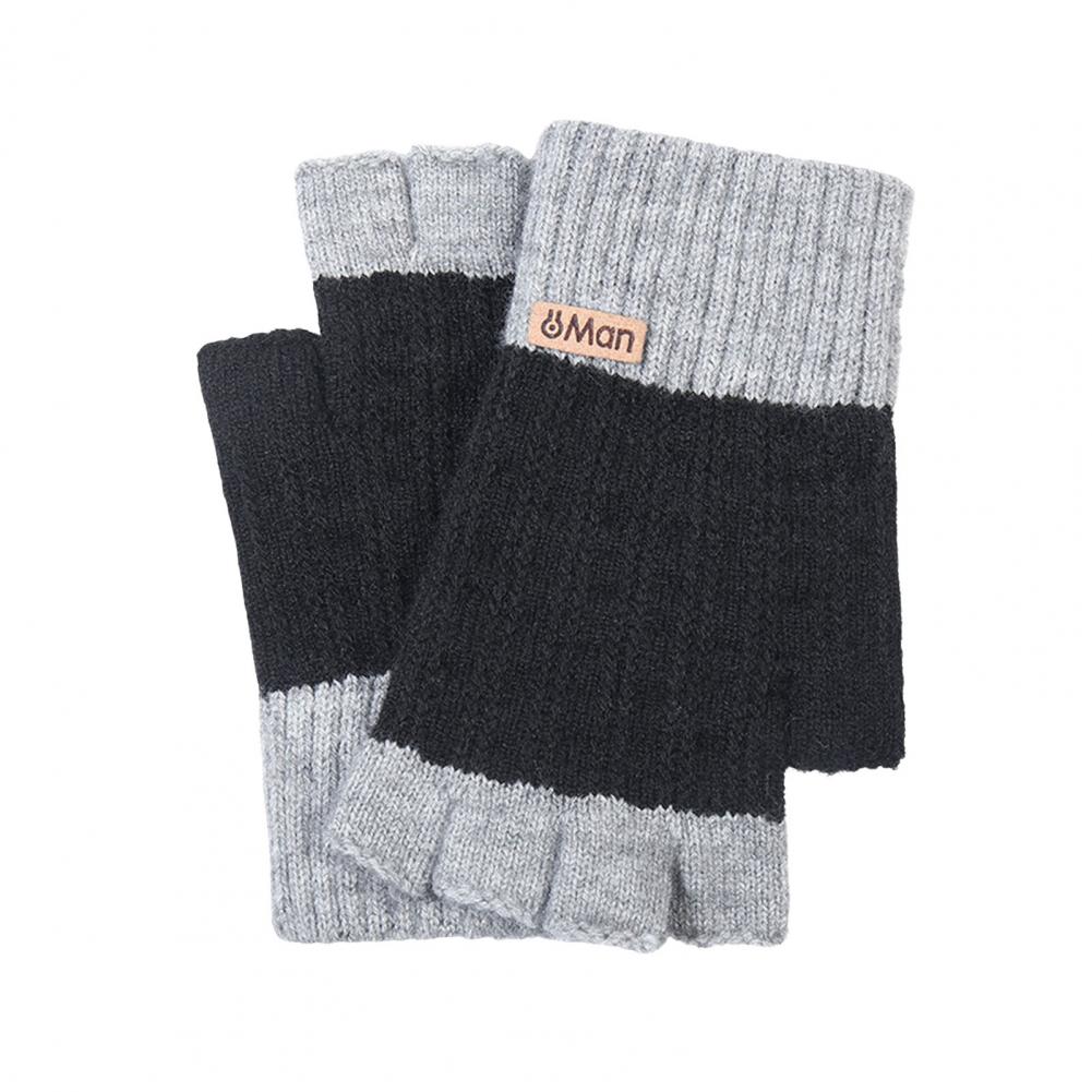 

1 Collection of Two Fall Winter Gloves Thickened Plush Color Matching Half Fingers Wind Shielding Warm Elastic Indoor Outside Writ Practical Use One Size чёрный