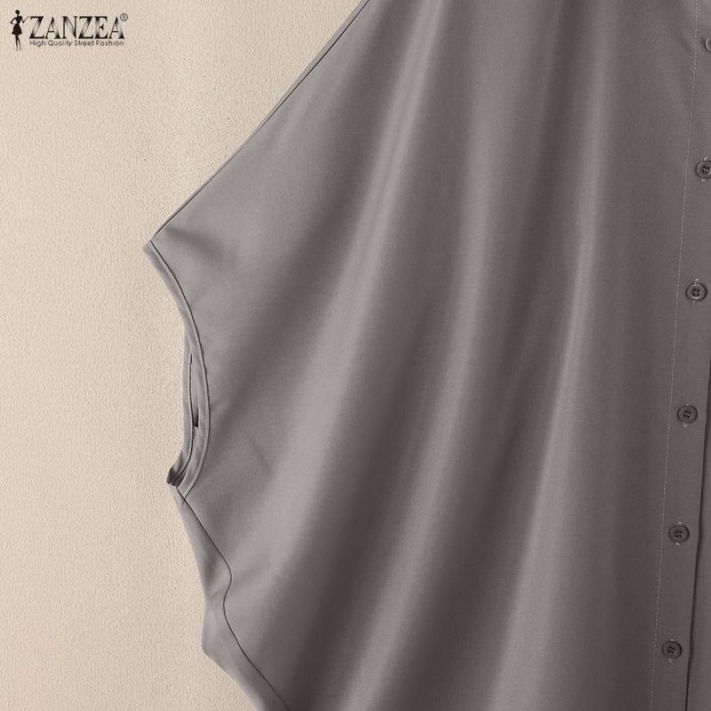 ZANZEA Women Casual Turn Down Collar Batwing 3/4 Sleeve Loose Blouse