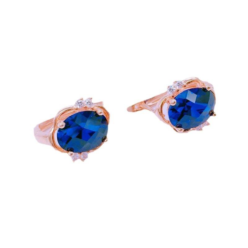 Exquisite Russian Purple Gold Inlaid Bluestone Earrings Mori-Plated Rose Gold Temperament High-End Colored Gold Earrings Women