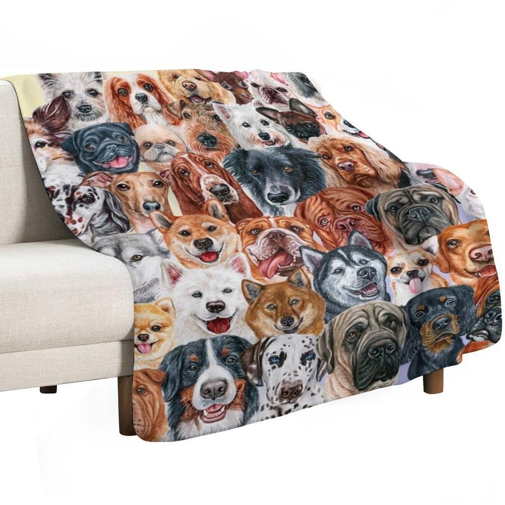 Beautiful Collage of Dogs so many painted beautiful faces dogs are the best Throw Blanket Machine Washable Soft Warm Blanket