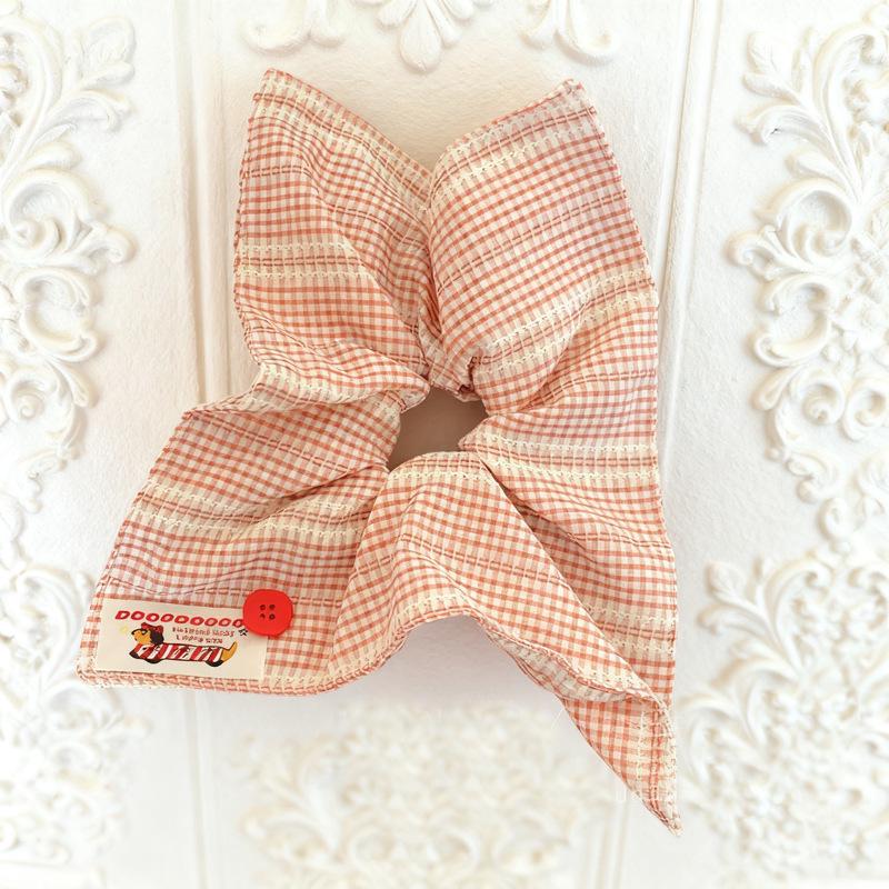 Korean Style Retro Plaid Button Square Scarf Hair Tie - Fashionable Accessory for Women