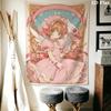 Cardcaptor Sakura Wall Tapestry Aesthetic Wall Hanging Printed Fabric Blanket Decorative Tapestries for Bedroom Living Room Home Decor