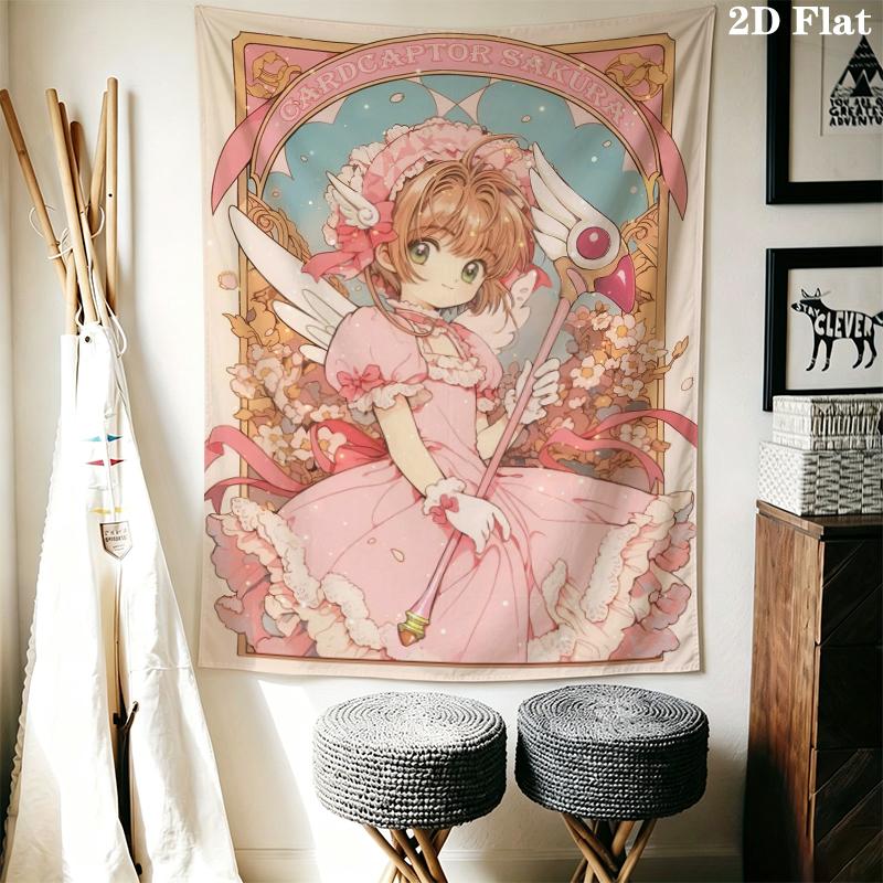 Cardcaptor Sakura Wall Tapestry Aesthetic Wall Hanging Printed Fabric Blanket Decorative Tapestries for Bedroom Living Room Home Decor