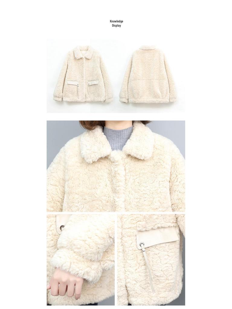 Women's 2024 Lambswool Fur-Lined Coat: Versatile, Loose-Fit Winter Short Cotton Jacket for Fashionable Moms