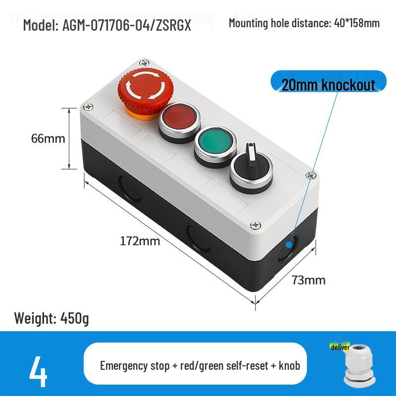 KEOLEA Waterproof Emergency Stop & Start Button, Industrial Self-Reset Push Control Box