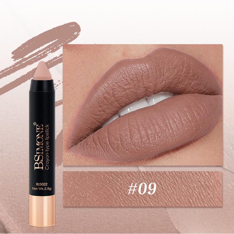 

12-Color Matte Crayon Lipstick Nude Bean Paste Color 2-in-1 Lipstick Lip Liner Waterproof Non-Fading 9