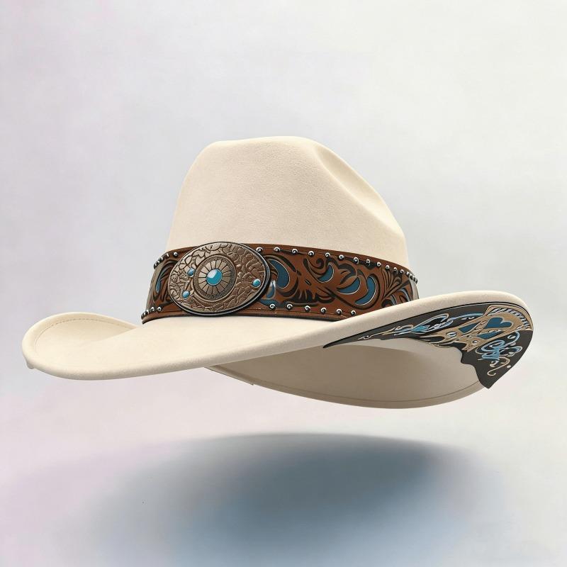 Creative One-word Top Curled Denim Top Hat Metal Bow Embroidery Pattern Stage Performance Party Hat