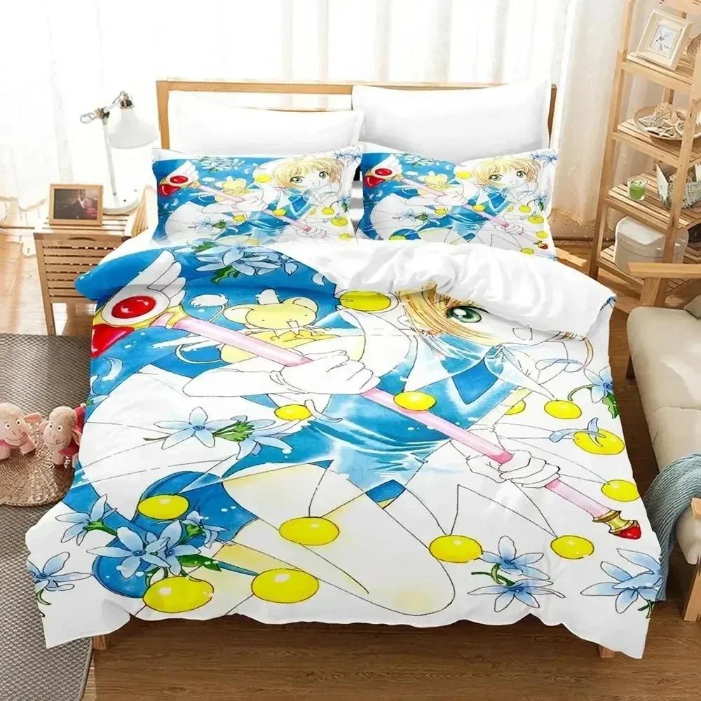 3D Print Anime Cardcaptor Sakura Bedding Set Printed Bed Set With Pillowcase Duvet Cover Soft Queen King Size Bedclothes Home