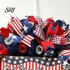 4th Of July Wreath Patriotic for Front Door Handmade of Hanger Red Reusable Holiday White Blue American Wooden Hanging Plaque Wall Porch Memorial Day