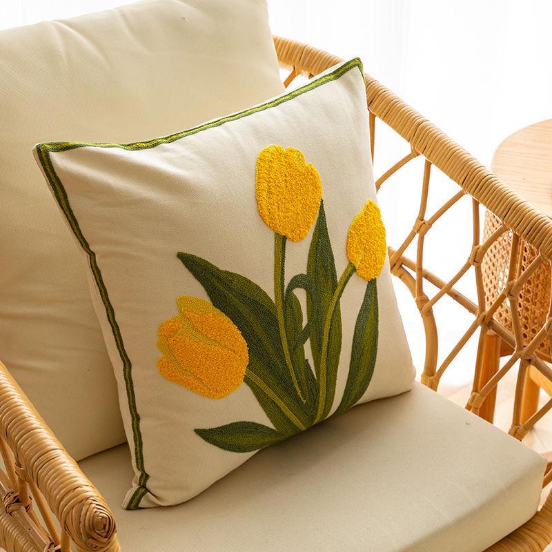 American Embroidered Yellow Floral Sofa & Bedroom Cushion Cover